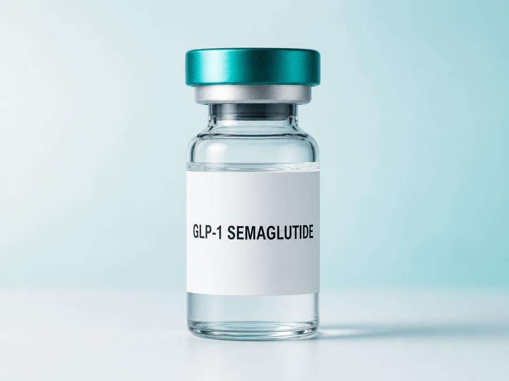 Unbranded medical vial labeled GLP-1 Semaglutide
